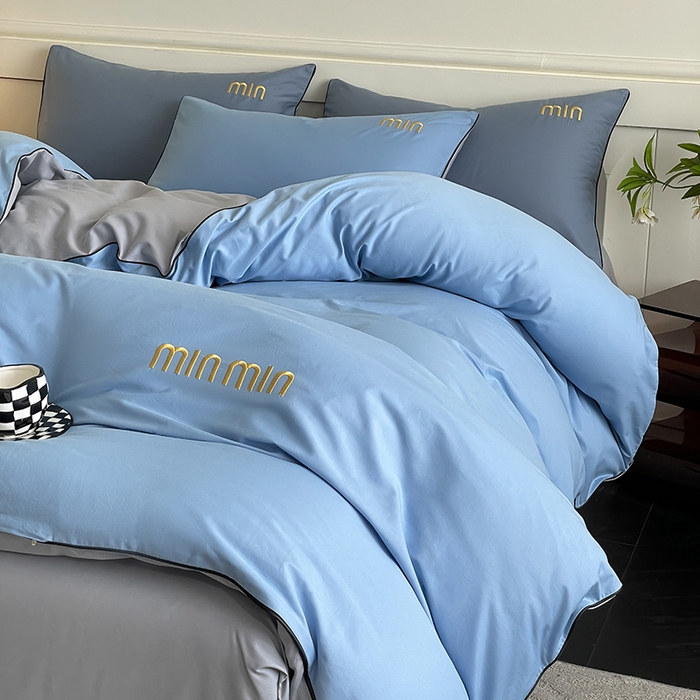 91家纺网 家纺一手货源 找家纺 澳梵家居 2024新款全棉嵌绳四件套--minmin系列 minmin绅士蓝灰