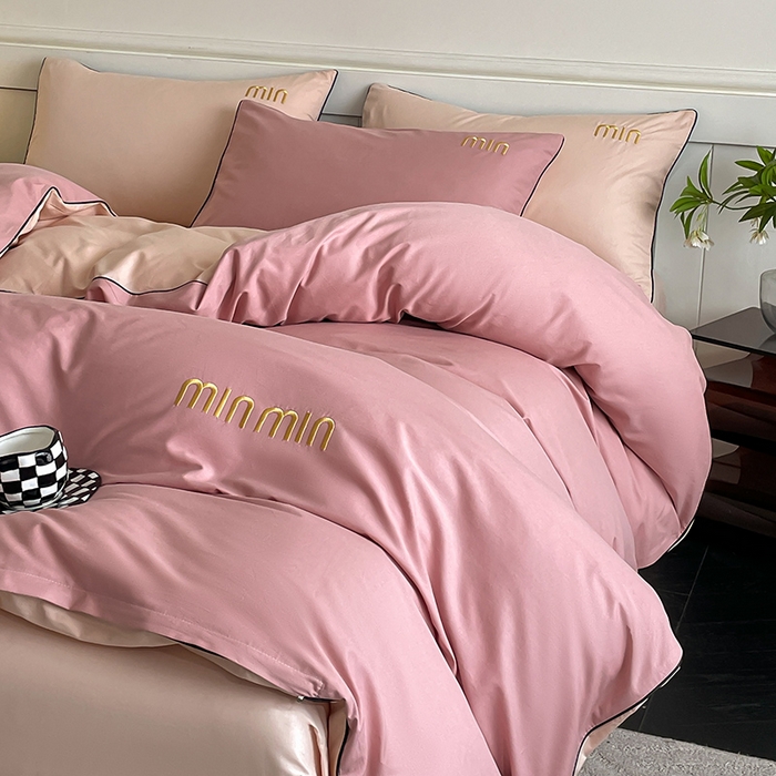 91家纺网 家纺一手货源 找家纺 澳梵家居 2024新款全棉嵌绳四件套--minmin系列 minmin蜜豆粉