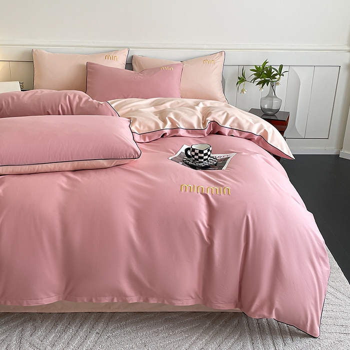 91家纺网 家纺一手货源 找家纺 澳梵家居 2024新款全棉嵌绳四件套--minmin系列 minmin蜜豆粉