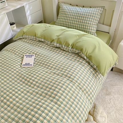 91家纺网 家纺一手货源 找家纺 （总）盛秋家纺 2025新款水洗棉卡通学生宿舍格子三件套四件套