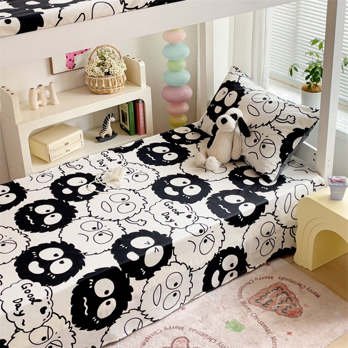 91家纺网 家纺一手货源 找家纺 名兮家居 2024新款学生床上下铺全棉床单  黑煤球