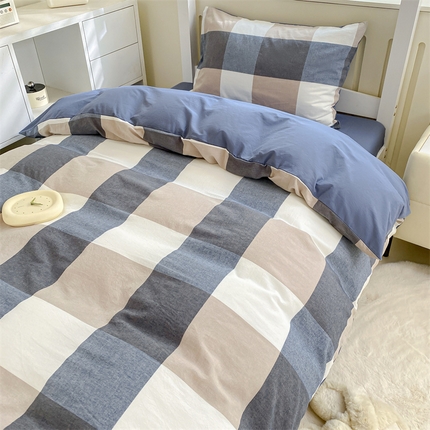 91家纺网 家纺一手货源 找家纺 （总）盛秋家纺 2025新款水洗棉卡通学生宿舍格子三件套四件套