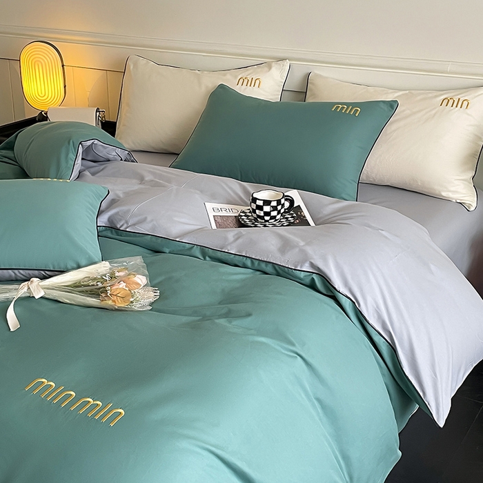91家纺网 家纺一手货源 找家纺 澳梵家居 2024新款全棉嵌绳四件套--minmin系列 minmin烟波绿灰