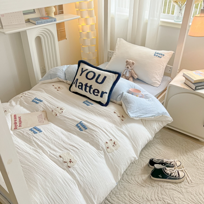 91家纺网 家纺一手货源 找家纺 韩巢家纺 2024新款学生宿舍寝室上下铺超柔水洗棉毛巾绣单件被套-小白熊（提供卖家秀） 小白熊 白蓝