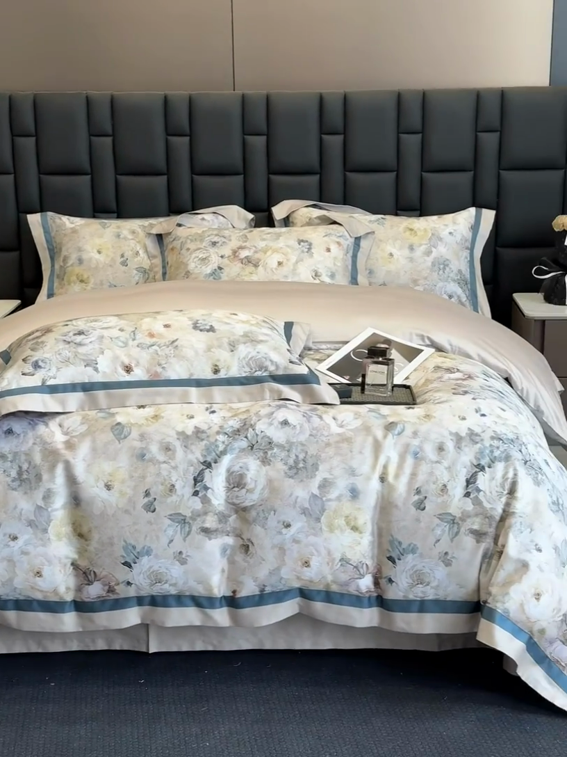 91家纺网 家纺一手货源 找家纺 东方名伶 2024新款50S全棉数码印花长绒棉四件套 浅爱