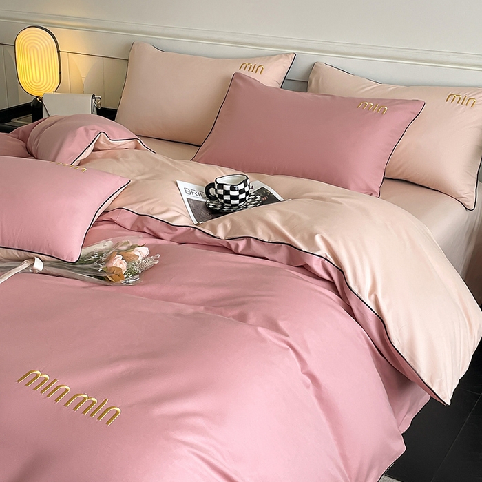 91家纺网 家纺一手货源 找家纺 澳梵家居 2024新款全棉嵌绳四件套--minmin系列 minmin蜜豆粉