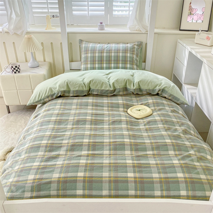 91家纺网 家纺一手货源 找家纺 （总）盛秋家纺 2025新款水洗棉卡通学生宿舍格子三件套四件套