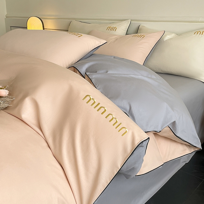 91家纺网 家纺一手货源 找家纺 澳梵家居 2024新款全棉嵌绳四件套--minmin系列 minmin白桃粉灰