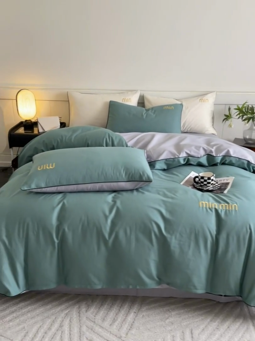 91家纺网 家纺一手货源 找家纺 澳梵家居 2024新款全棉嵌绳四件套--minmin系列 minmin烟波绿灰