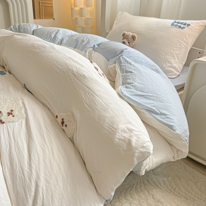 91家纺网 家纺一手货源 找家纺 韩巢家纺 2024新款学生宿舍寝室上下铺超柔水洗棉毛巾绣单件被套-小白熊（提供卖家秀） 小白熊 白蓝