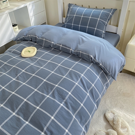 91家纺网 家纺一手货源 找家纺 （总）盛秋家纺 2025新款水洗棉卡通学生宿舍格子三件套四件套