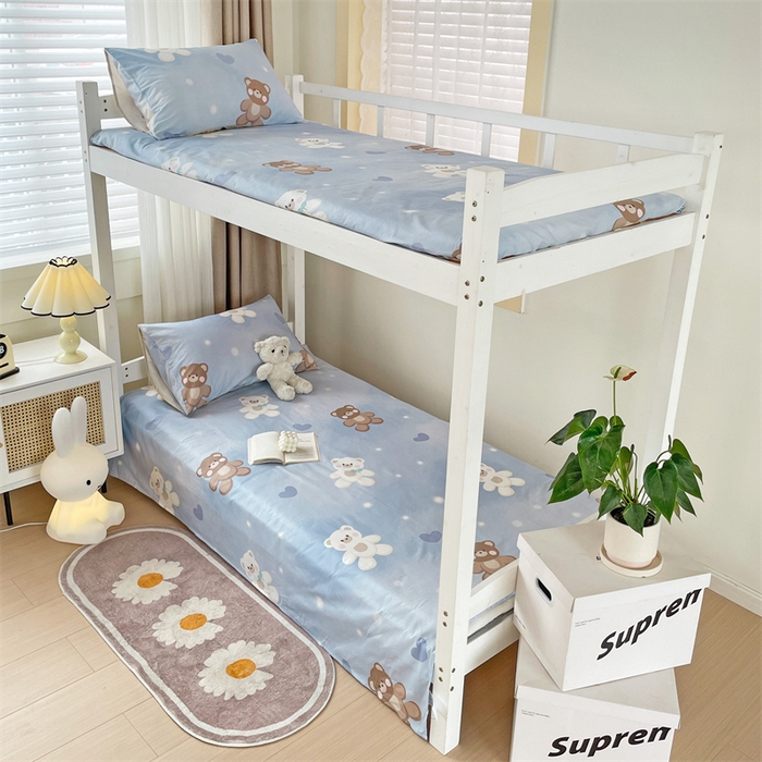 91家纺网 家纺一手货源 找家纺 名兮家居 2024新款学生床上下铺全棉床单  抱抱熊