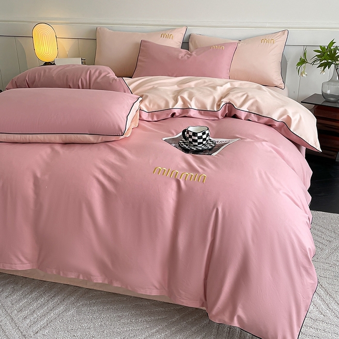 91家纺网 家纺一手货源 找家纺 澳梵家居 2024新款全棉嵌绳四件套--minmin系列 minmin蜜豆粉