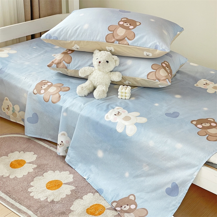 91家纺网 家纺一手货源 找家纺 名兮家居 2024新款学生床上下铺全棉床单  抱抱熊