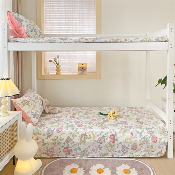 91家纺网 家纺一手货源 找家纺 名兮家居 2024新款学生床上下铺全棉床单  玛丽春天