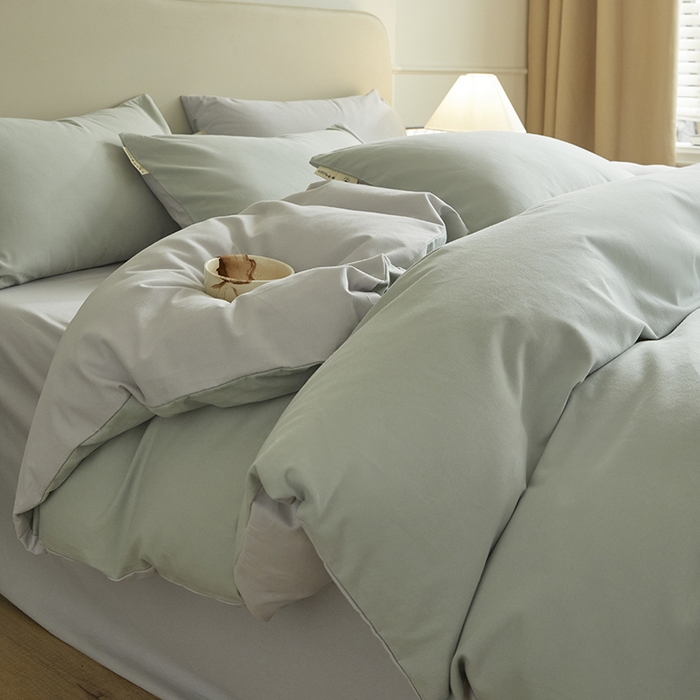 91家纺网 家纺一手货源 找家纺 澳梵家居 2024新款秋冬纯色全棉磨毛四件套--素色如锦系列 锦绣绿-幻影灰