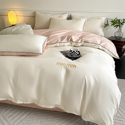 澳梵家居 2024新款全棉嵌绳四件套--minmin系列 minmin奶昔白-白桃粉