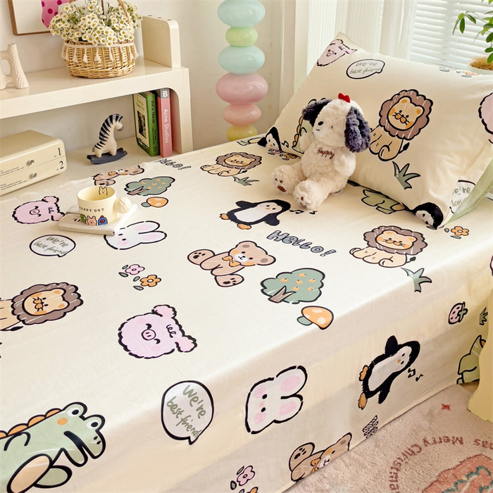 91家纺网 家纺一手货源 找家纺 名兮家居 2024新款学生床上下铺全棉床单  动物世界