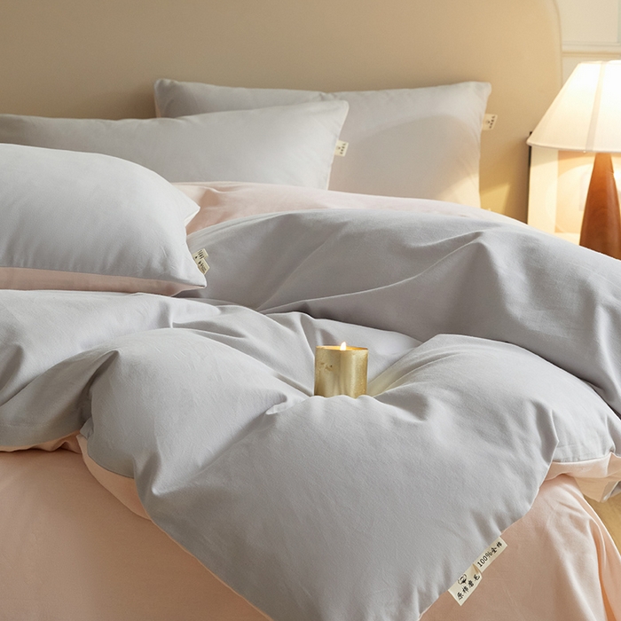 91家纺网 家纺一手货源 找家纺 澳梵家居 2024新款秋冬纯色全棉磨毛四件套--素色如锦系列 幻影灰-椰奶粉