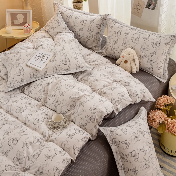 91家纺网 家纺一手货源 找家纺 富之航家纺 2024新款小清新床盖四件套公主风提花针织棉床盖四件套 梦蝶