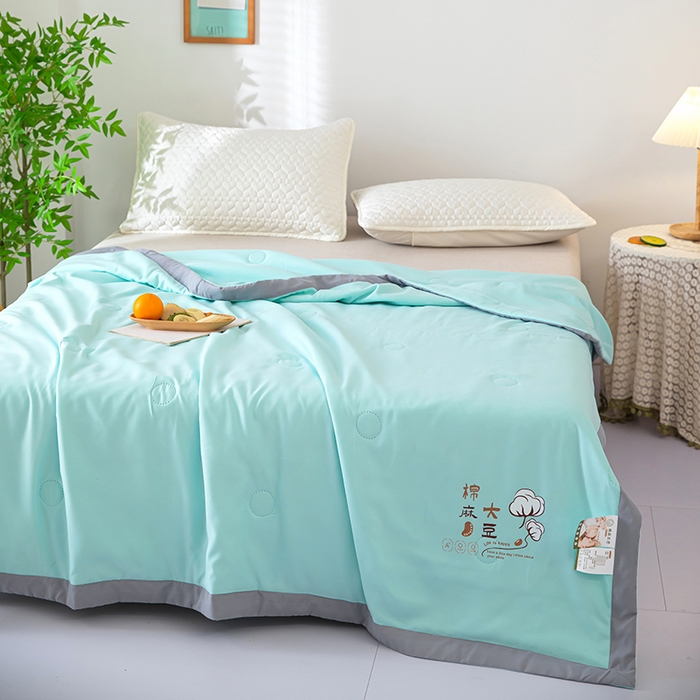 91家纺网 家纺一手货源 找家纺 鹿小帅纺织品 2024新款棉麻大豆夏被 海洋蓝