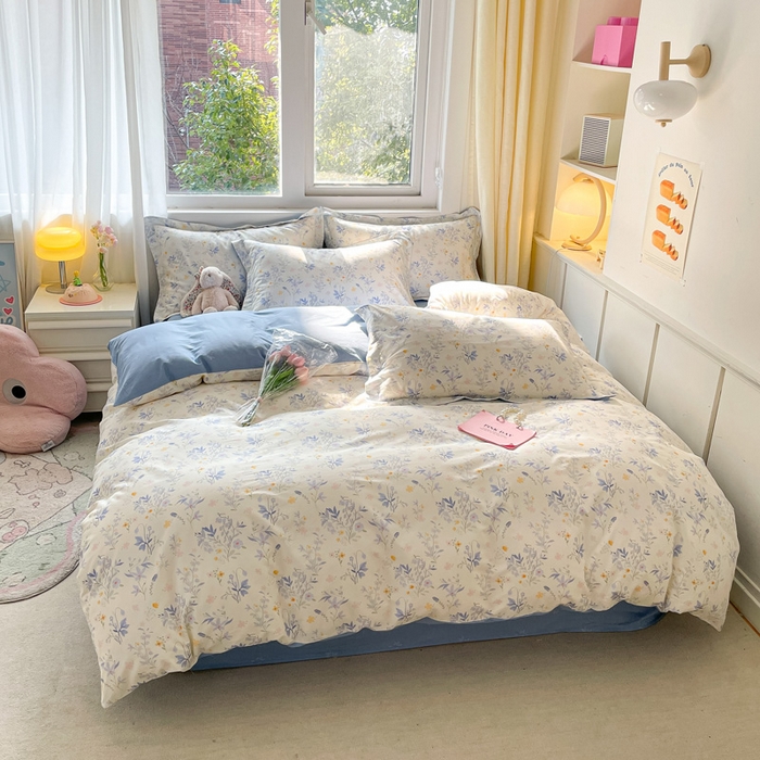 91家纺网 家纺一手货源 找家纺 2024新款全棉小清新印花单品套件--四件套 云梦泽