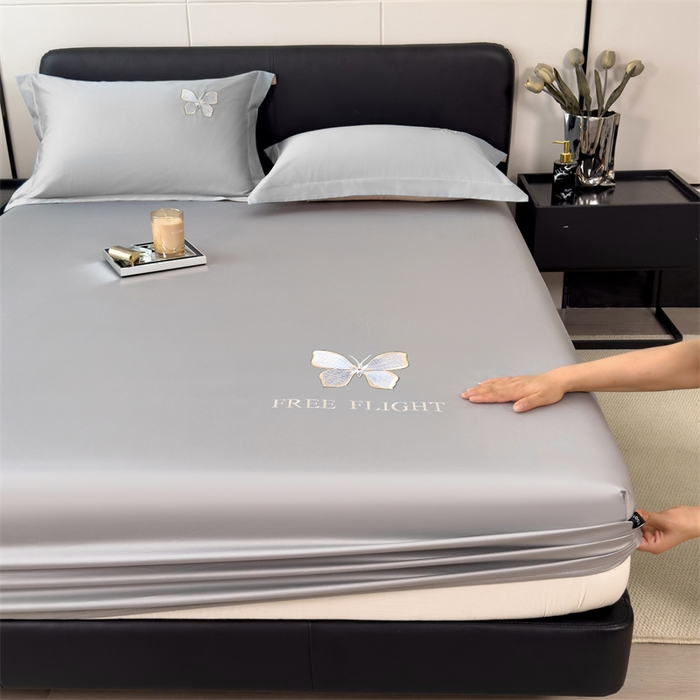 91家纺网 家纺一手货源 找家纺 鑫钰 2024秋冬新款全棉刺绣单层床笠单件枕套三件套-蝶舞 蝶舞-时尚灰