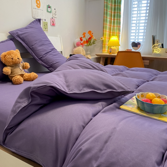 91家纺网 家纺一手货源 找家纺 悦织湾家纺 2025新款纯色床单款芦荟棉四件套 慕尚紫