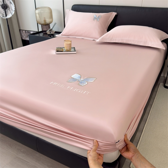 91家纺网 家纺一手货源 找家纺 鑫钰 2024秋冬新款全棉刺绣单层床笠单件枕套三件套-蝶舞 蝶舞-慕粉