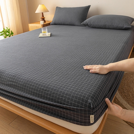 卡伦家纺 2025全棉色织水洗棉单层床笠席梦思保护套 灰小方格