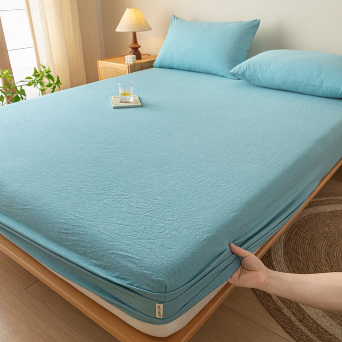 91家纺网 家纺一手货源 找家纺 卡伦家纺 2025全棉色织水洗棉单层床笠席梦思保护套 海兰青年