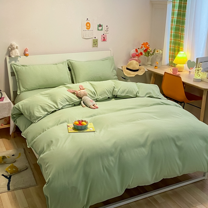 91家纺网 家纺一手货源 找家纺 悦织湾家纺 2025新款纯色床单款芦荟棉四件套 格林绿