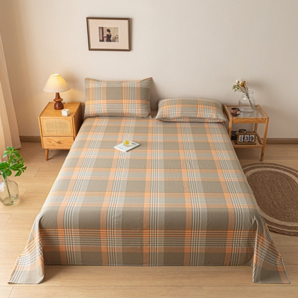 卡伦家纺 2025新款全棉色织水洗棉床单学生宿舍单人双人床单系列错格咖
