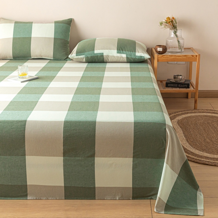 91家纺网 家纺一手货源 找家纺 卡伦家纺 2025新款全棉色织水洗棉床单学生宿舍单人双人床单系列绿大格