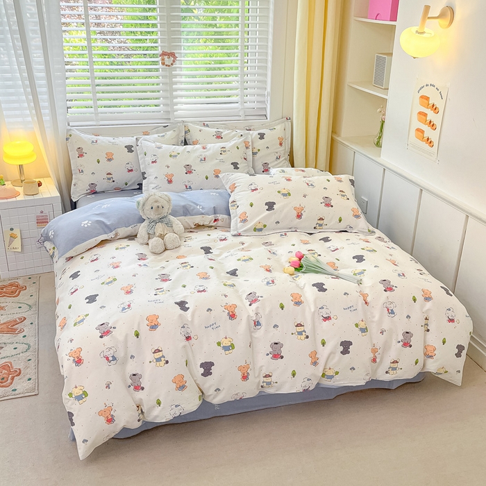 91家纺网 家纺一手货源 找家纺 2024新款全棉小清新印花单品套件--四件套 养乐多多