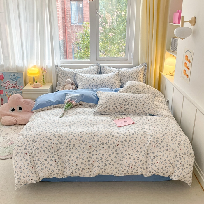 91家纺网 家纺一手货源 找家纺 2024新款全棉小清新印花单品套件--四件套 云茫茫