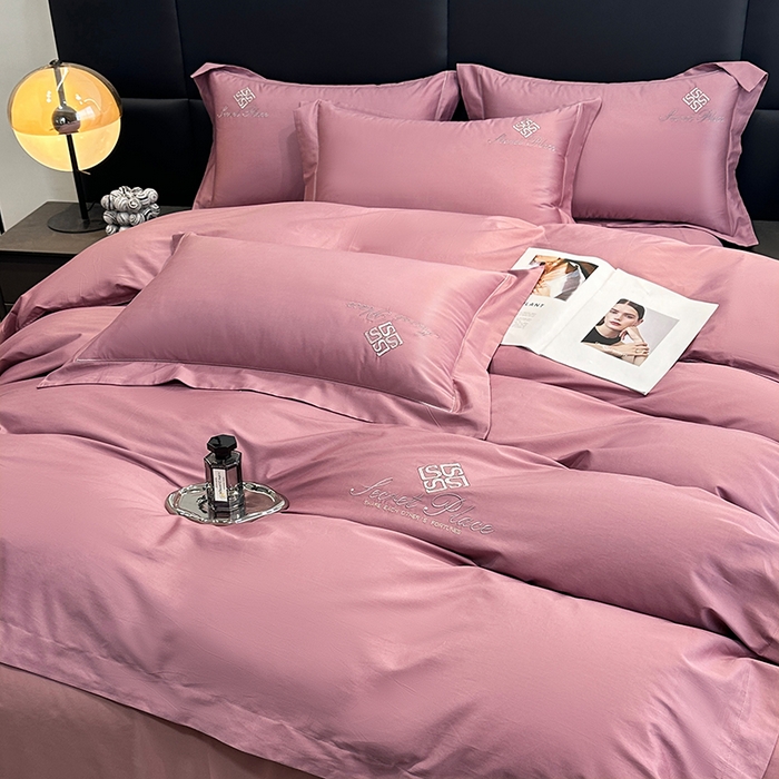 91家纺网 家纺一手货源 找家纺 琉宿家纺 2025新款50s双股长绒棉绣花四件套 时尚格调-豆沙