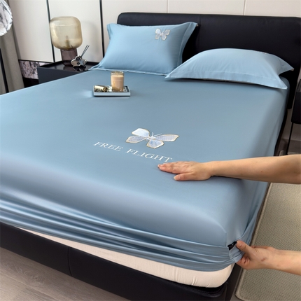 91家纺网 家纺一手货源 找家纺 （总）鑫钰 2024秋冬新款全棉刺绣单层床笠单件枕套三件套-蝶舞