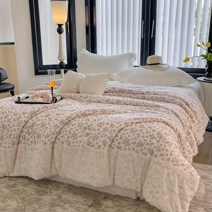 91家纺网 家纺一手货源 找家纺 莱豫家纺 2024新款法式复古针织花边夏被春秋被 雅香