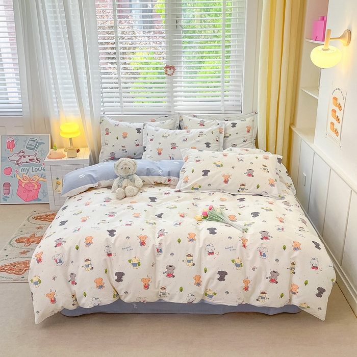 91家纺网 家纺一手货源 找家纺 2024新款全棉小清新印花单品套件--四件套 养乐多多