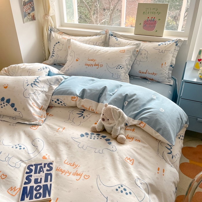 91家纺网 家纺一手货源 找家纺 2024新款全棉小清新印花单品套件--四件套 星球龙