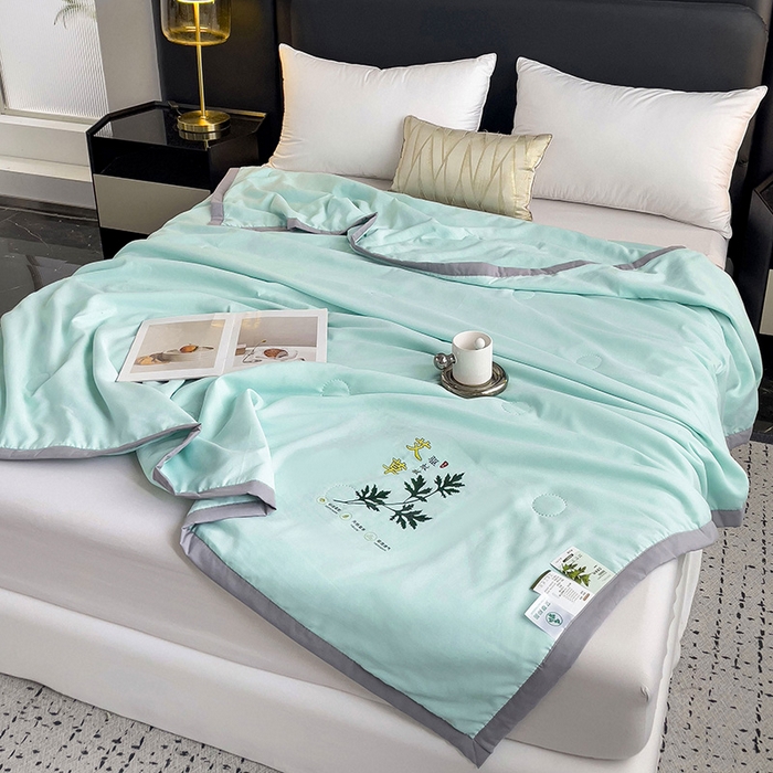 91家纺网 家纺一手货源 找家纺 鹿小帅纺织品 2024新款艾草驱蚊夏凉被 天际蓝