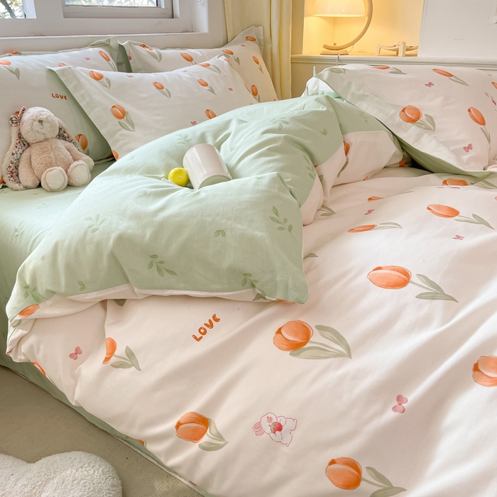 91家纺网 家纺一手货源 找家纺 2024新款全棉小清新印花单品套件--四件套 芮心