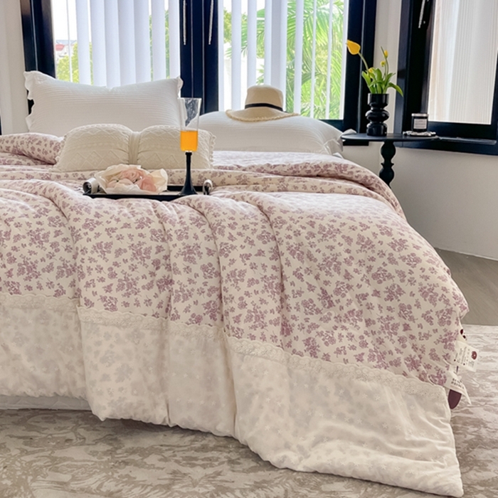 91家纺网 家纺一手货源 找家纺 莱豫家纺 2024新款法式复古针织花边夏被春秋被 雅香