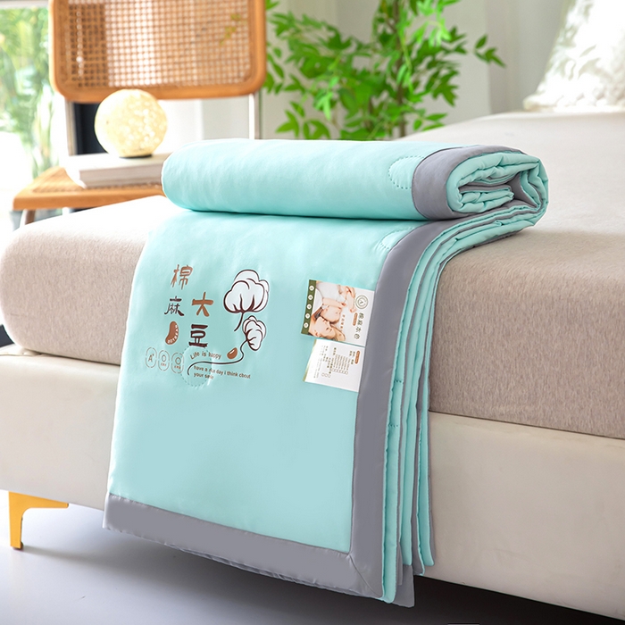 91家纺网 家纺一手货源 找家纺 鹿小帅纺织品 2024新款棉麻大豆夏被 海洋蓝