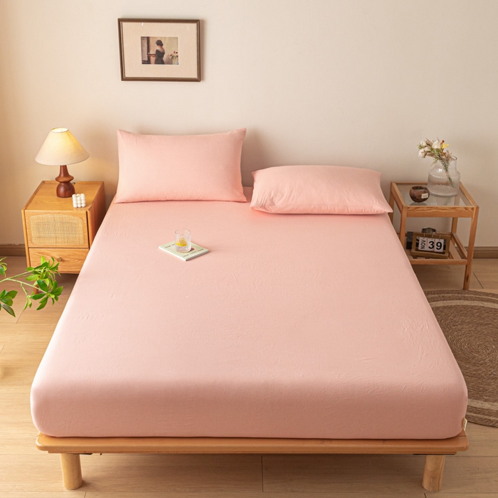 91家纺网 家纺一手货源 找家纺 卡伦家纺 2025全棉色织水洗棉单层床笠席梦思保护套 粉青年