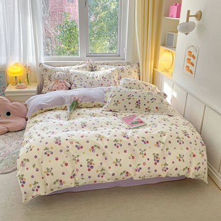 2024新款全棉小清新印花单品套件--四件套 樱桃可可