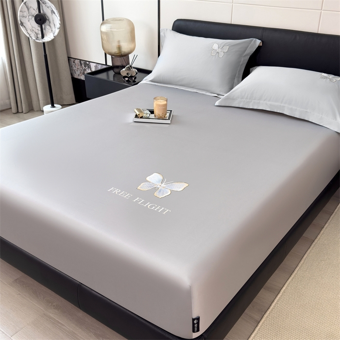 91家纺网 家纺一手货源 找家纺 鑫钰 2024秋冬新款全棉刺绣单层床笠单件枕套三件套-蝶舞 蝶舞-时尚灰