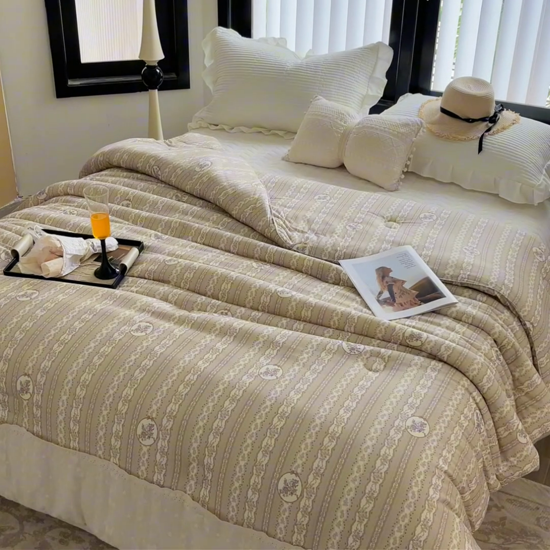 91家纺网 家纺一手货源 找家纺 莱豫家纺 2024新款法式复古针织花边夏被春秋被 凯瑟琳