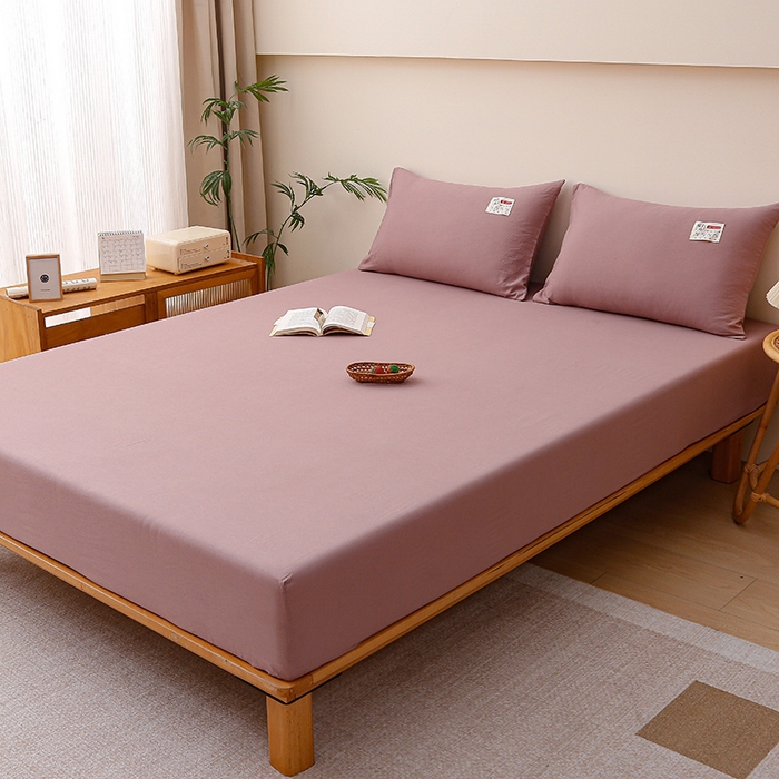 91家纺网 家纺一手货源 找家纺 2024新款A类云朵棉纯色床笠 深豆沙